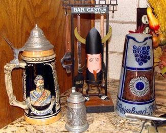 Vintage, Beer Stein, Steins, Bar ware, Bar Castle, Kitsch, Viking, Rhineland, Ludwig ll, Pewter