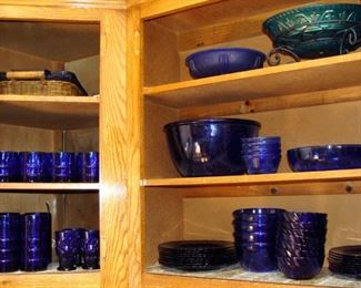 Vintage, Anchor Hocking, Duralex Vereco Rivage, Cobalt glass, glasses, plates, bowls, tumbler, iced tea, old fashioned, mixing bowl, serving bowl, Pyrex, casserole