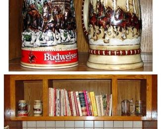Vintage, Beer Stein, Steins, Mugs, Budweiser, 1980's, 1987, Bud C series, 1981, Holiday, Christmas, Ceramarte, bar ware, cocktail, supplies, cook books