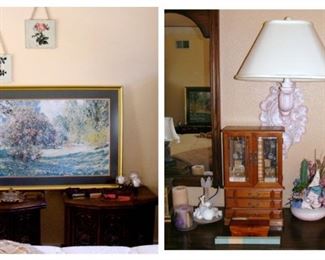 Framed print, vintage, jewelry chest, boudoir lamp, wall lamp, wall decor, floral, roses, wall plaque, feminine, candle holders