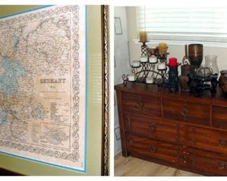 Frame print, Map, vintage, old world, Germany, vintage 1970's, dresser, candle holders, candles, Pottery Barn