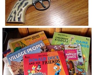 Vintage, records, LPs, Disney, Hubley cap gun