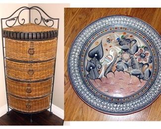 Furniture, Wicker Iron, drawers, dresser, display, cabinet, Corner unit, storage, Tonala platter, hand-painted, Mexico