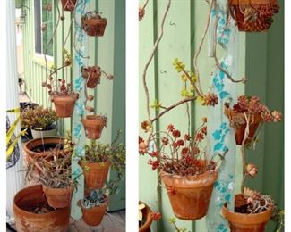 Wood planter holder, holders, hanging, hand-painted, live plants, succulents, terracotta planters