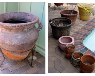 Terracotta, planter, pot, Olive jar, iron stand, decorative planters