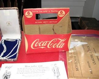 Montcalm county plat map, nice old Coca Cola 6 pack carrier, real pearl necklace