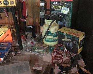 Garage items, sprayers, lawn sprinklers