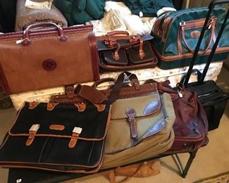 Canvas and leather luggage, garment bag, satchels