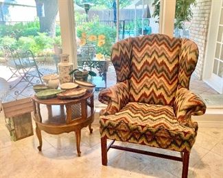 Flame Stitch Pattern Oversized Wing Back Chair