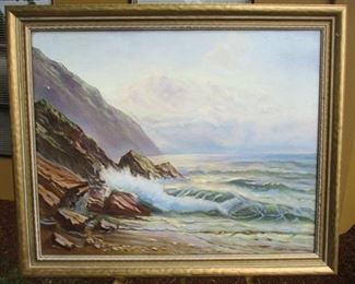 LANDSCAPE PAINTING ON CANVAS BOARD. IMAGE OF MT MCKINLEY IN THE BACKGROUND. 24" X 30". One fleck of paint missing in mountain area