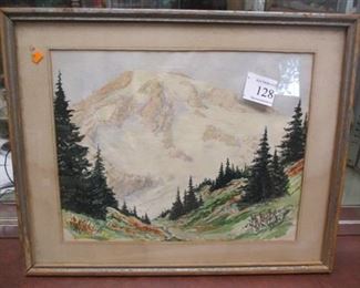 DEE MOLENAAR (1918-2020, WA) WATERCOLOR OF MT RAINIER. SHOW AREA 11" X 8.5". Frame as is