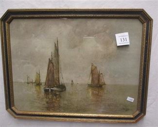 DECO PRINT OF SAILBOATS IN GOLD FRAME. 17"x13" FRAME