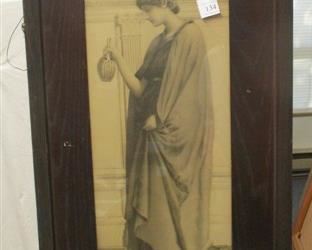 ARTS & CRAFTS PERIOD FRAME WITH LITHOGRAPH PRINT OF YOUNG MAN. FRAME IS 35" TALL. CORNERS LOO