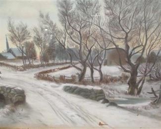 FRAMED WINTER SCENE. 24x38"