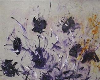 PASCAL CUCARO (1915-2004,CA) LARGE PURPLE FLOWER STILL LIFE OIL ON CANVAS. 24" X 36