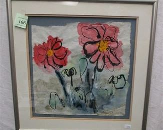 INK/WATERCOLOR ON HAND MADE PAPER. SIGNED "ANDERSON 90". FRAME IS 16.25"