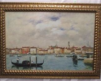 MUSEUMS OF FRANCE BRUSHSTROKES COLLECTION EUGENE BOUDIN'S ESCLAVONS PIER, VENICE. ARTIST ENHANCED PRINT ON CANVAS. 24" X 36"
