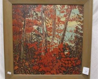 PAINTING ON FIBER PANEL OF FALL COLORS. SIGNED A. HEYS AND DATED 58. 16"x16"