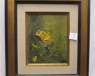 ETTA BENJAMIN (1924-2009) ALSO KNOWN AS ETTA CIEN: knife work abstract image of a yellow rose blossom. 8" x 10"
