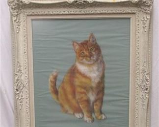 JOSEPHINE CRUMRINE (1917-2005, AK): pastel on paper of a cat. Frame is 25" x 31. PAPER WRINKLED