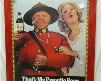 MICKEY ROONY CANADIAN MOUNTE WITH LADY. RAINIER BEER AD POSTER. UNEXAMINED OUT OF THE 26.5" X 32.5" FRAME