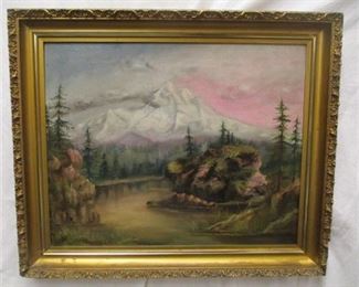 ANTIQUE LANDSCAPE OIL ON CANVAS. 17 5/8" X 14". UNSIGNED. PORTLAND FRAME LABEL ON REVERSE. CLEANED AND VARNISHED. Nick on one corner of frame