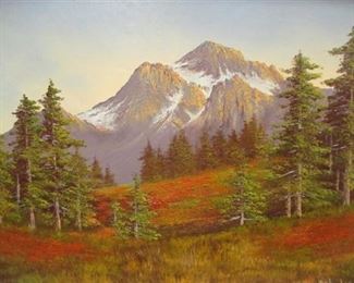 JOHN LOO LANDSCAPE OIL ON CANVAS OF MT. SHUKSAN, WA. 12" X 16"