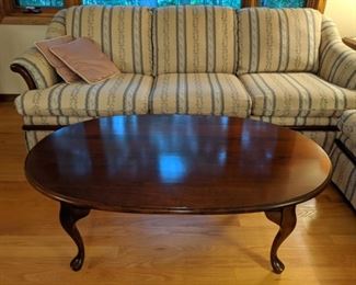 Cherry wood coffee table and couch