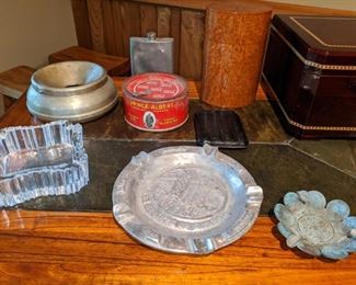 Cigar cases, spittoon, ash trays 