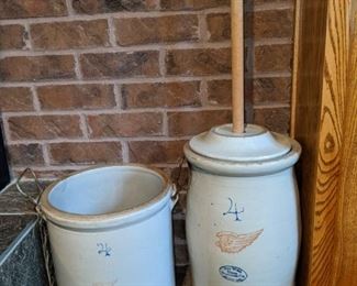 Red Wing 4 gallon stoneware crock, Red Wing 4 gallon butter churn