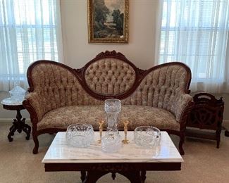 Victorian Sofa: SOLD
Marble Top Coffee Table: SOLD
Marble Top Stool: $45.00
Magazine Rack: $30.00