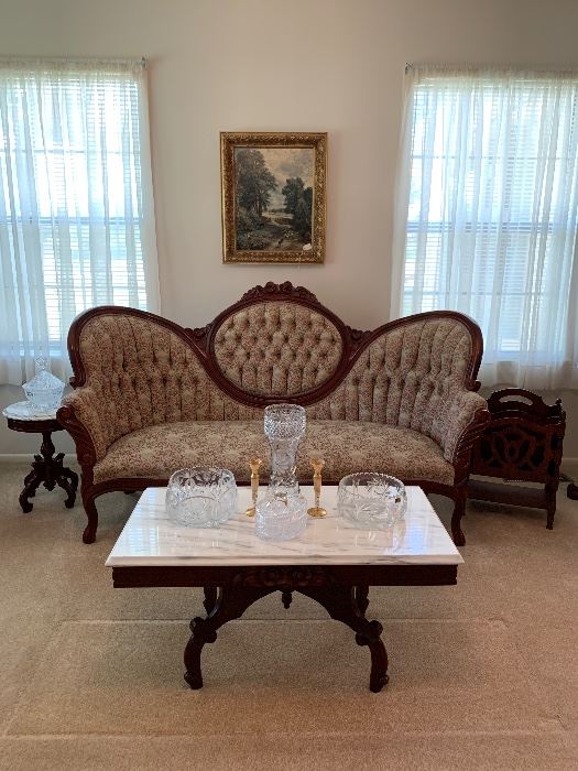 Victorian Sofa: SOLD
Marble Top Coffee Table: SOLD
Marble Top Stool: $45.00
Magazine Rack: $30.00