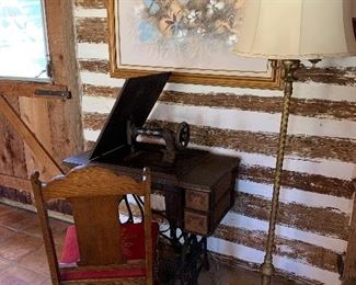 Antique Sewing Machine (in cabin) $250.00
Chair w/ red cushion $30.00
Floor Lamp $100.00