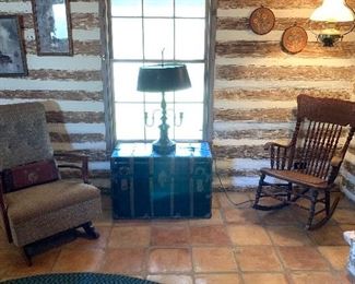 Green fabric rocker $100.00
Wood Rocker (in cabin) $100.00
Trunk $95.00
Black Lamp $60.00