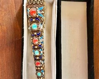 $100 Turquoise and coral cloisonne pin 