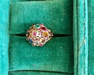 $195 14K Princess Ring  multi stone