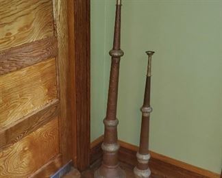 $120 Pair Tibetan monastery copper,  telescoping  trumpets -   53" H and 36" H. 