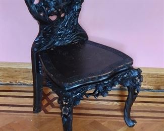 $120 Carved wood chair AS IS.  20" W, 18" D, 35" H. 