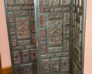$450 Hand carved 4 panel Indian screen  72" H each panel 22 wide.  