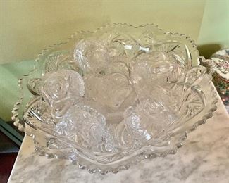 $40 Punch bowl set with 12 cups.  14" diam, 7" H.  