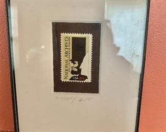 $15 Framed  National Archives  stamp.   4.25" W x 6.25" H. 