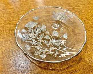 $20 Silver dish with flowers.  7.5" diam, 1.5" H.  