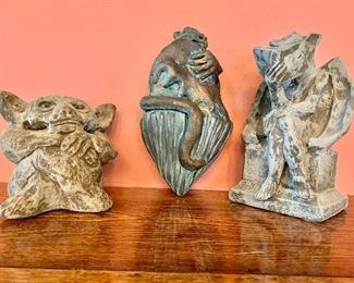 Set of 3 Gargoyles.   Heights range from 8.5" H to 6" H. 