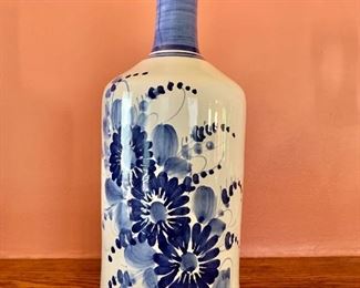 $35 Signed  Blue and white bottle/vase AS IS tiny tiny chip on bottom 