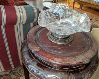 OLD ORIENTAL STAND WITH  ELEGANT GLASS BOWL HAS  STERLING BASE