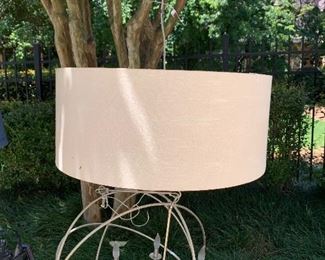 $185 / Large Drum chandelier with linen shade. Measures:  28" across and 12" tall