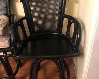 pair of black steam bend bamboo swivel bar chairs with beautiful cushions $210 for both chairs