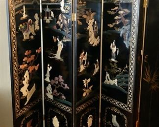 4 panel asian screen with carved stone figures.excellent condition 