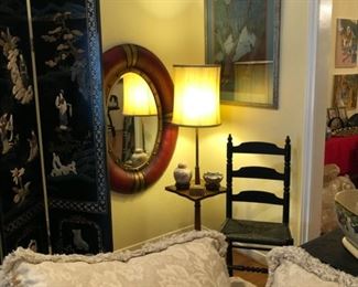 oval mirror $90.00
ladder back chair $40.00
mid century lamp table $70.00