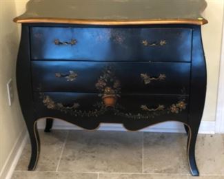 front entry chest $350.00 black with hand painted floral